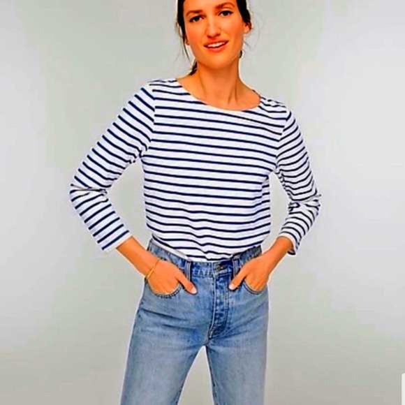 J. Crew Blue and White Striped Long Sleeve Top - Picture 2 of 7